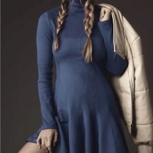 Chic Blue Turtleneck Mini Dress